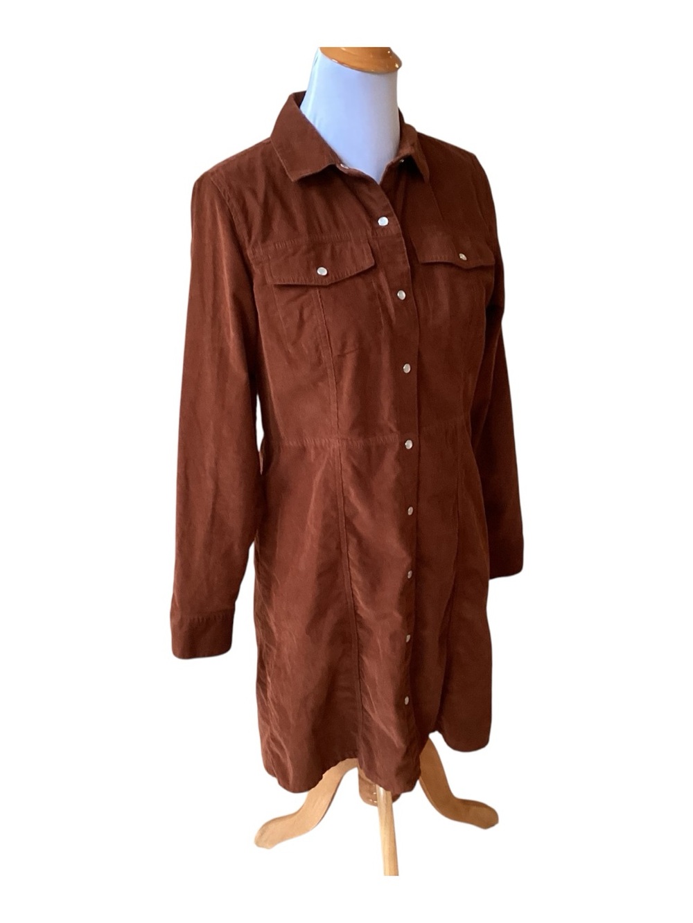 Gap Rust Brown Western Pearl Snap Front Corduroy Dress Misses size M - Picture 2 of 6